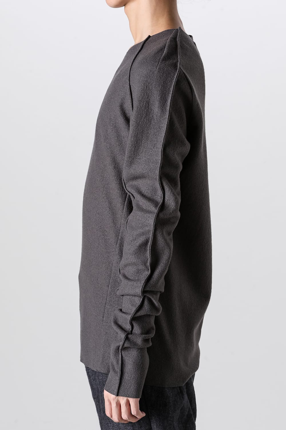 Basic Long Sleeve T-Shirt Compressed Washer Wool Jersey Charcoal