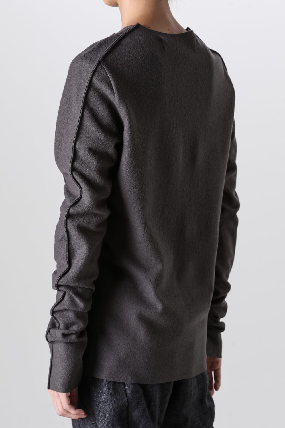 Basic Long Sleeve T-Shirt Compressed Washer Wool Jersey Charcoal