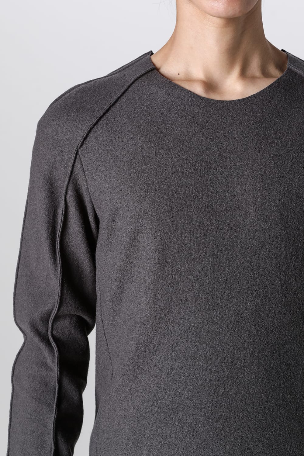 Basic Long Sleeve T-Shirt Compressed Washer Wool Jersey Charcoal