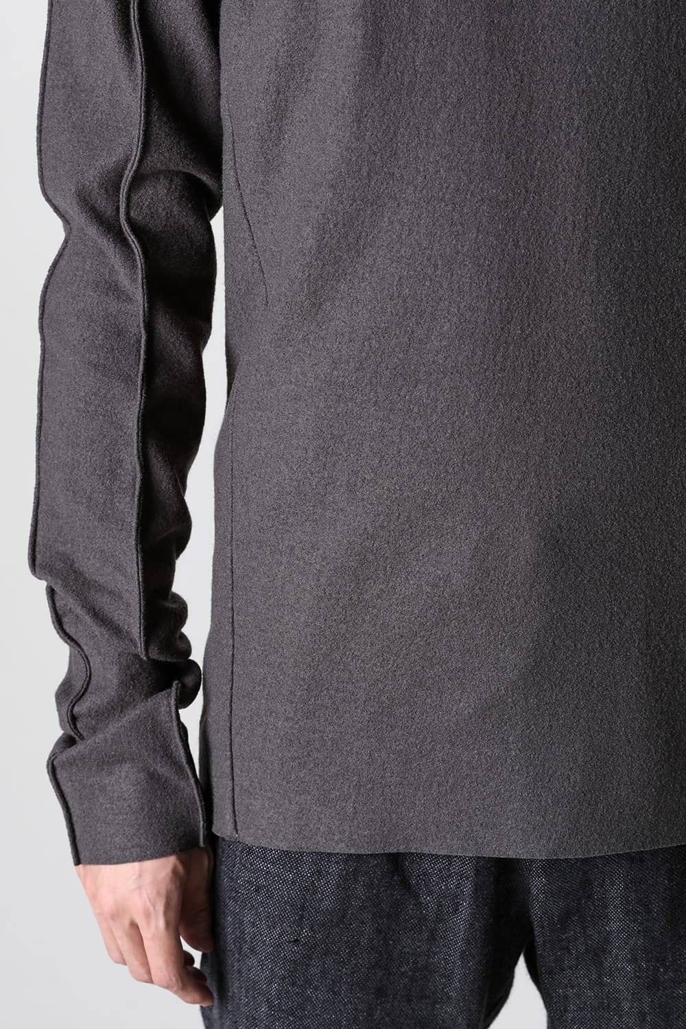 Basic Long Sleeve T-Shirt Compressed Washer Wool Jersey Charcoal