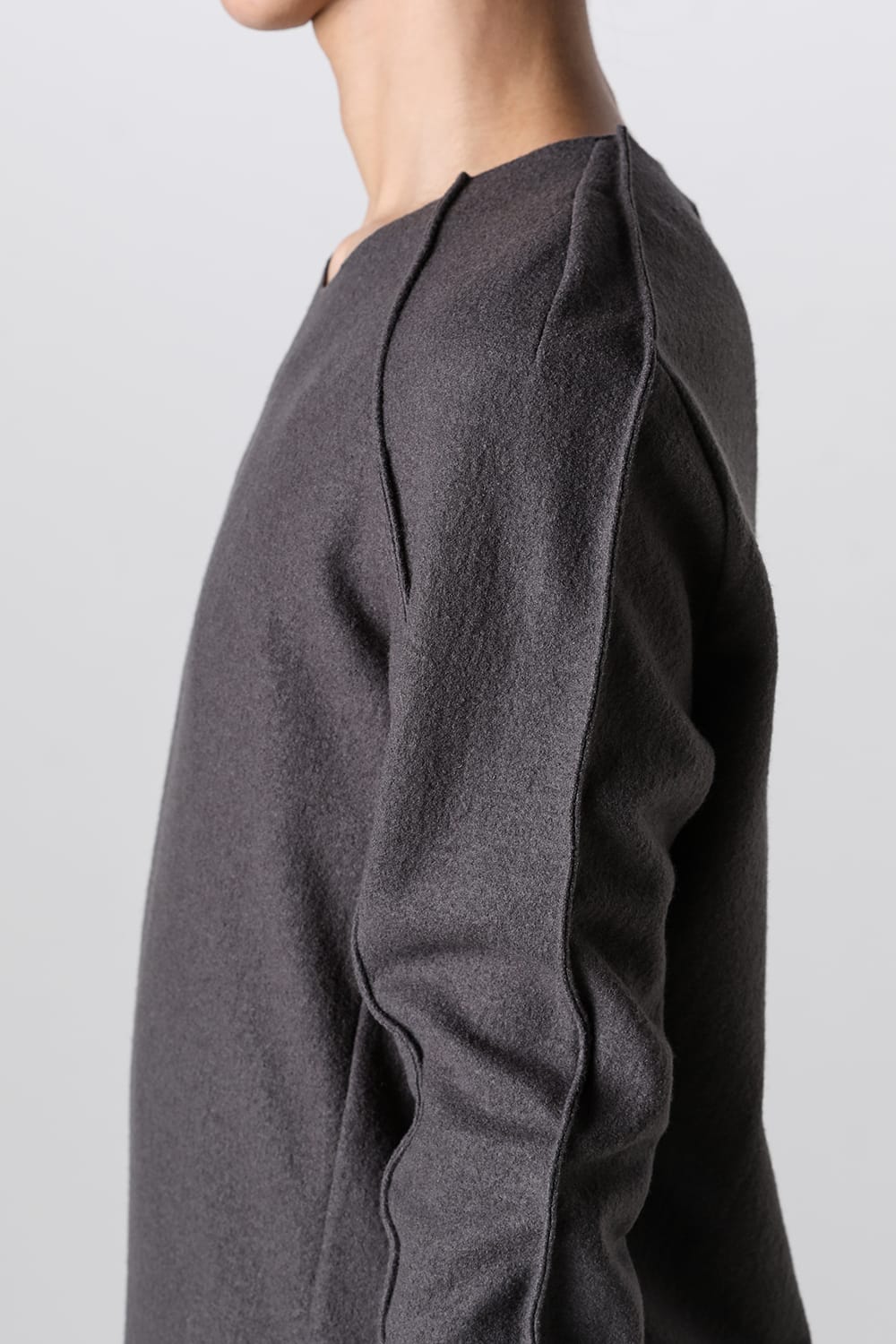 Basic Long Sleeve T-Shirt Compressed Washer Wool Jersey Charcoal