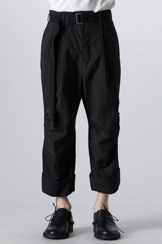 PATCHED WIDE CROPPED TROUSERS BLACK / RED STITCH