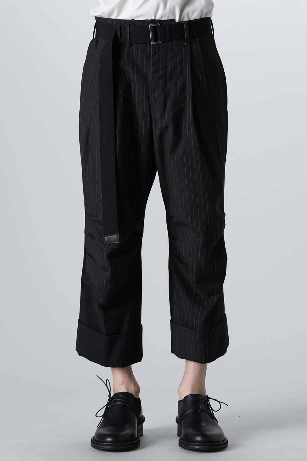 PATCHED WIDE CROPPED TROUSERS BLACK / WHITE STITCH