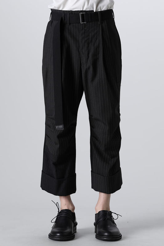PATCHED WIDE CROPPED TROUSERS BLACK / WHITE STITCH