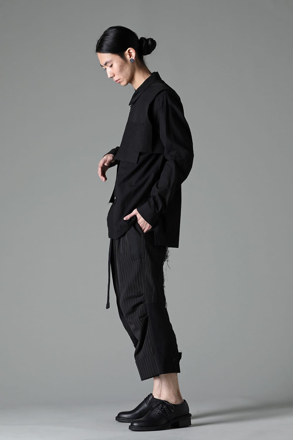PATCHED WIDE CROPPED TROUSERS BLACK / WHITE STITCH