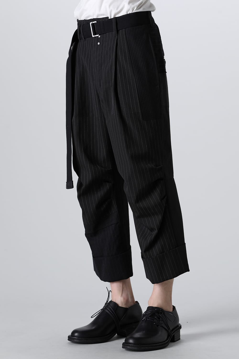 PATCHED WIDE CROPPED TROUSERS BLACK / WHITE STITCH