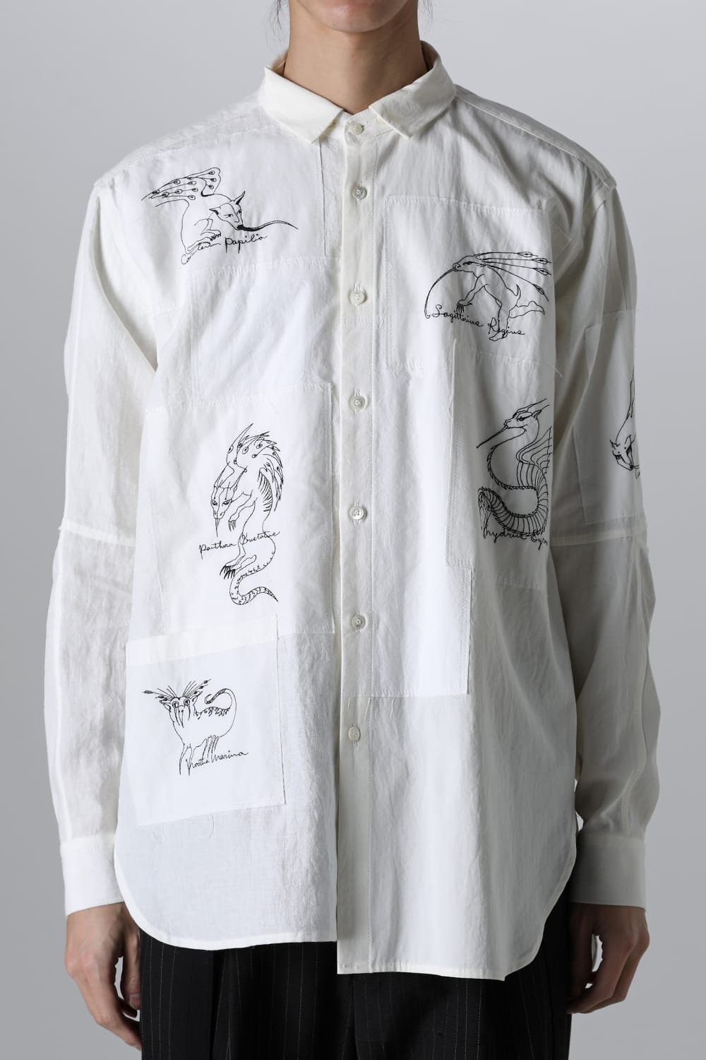 BEASTS EMBROIDERED SHIRT WHITE / RED STITCH