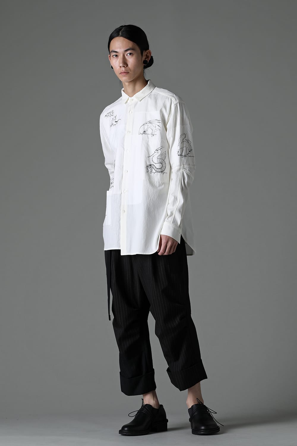 BEASTS EMBROIDERED SHIRT WHITE / RED STITCH