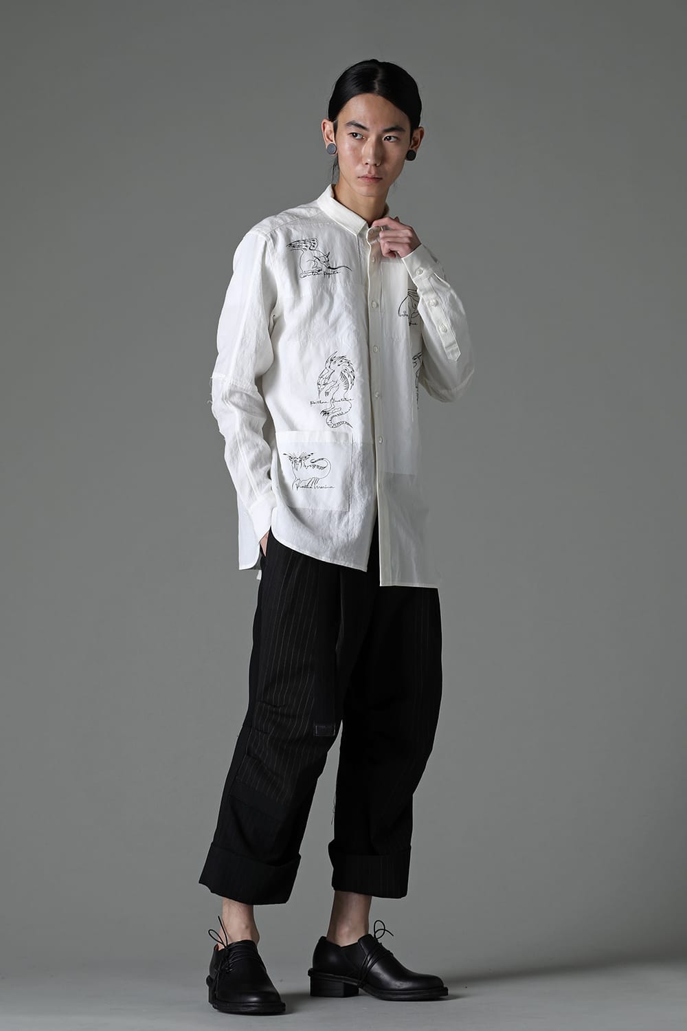 BEASTS EMBROIDERED SHIRT WHITE / RED STITCH