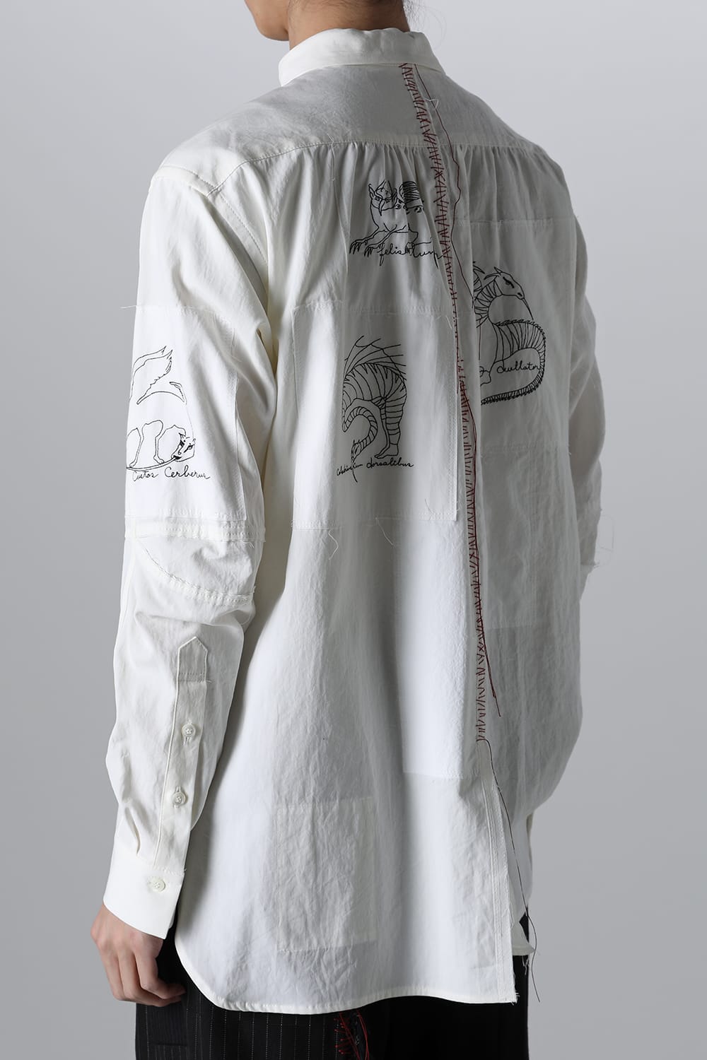 BEASTS EMBROIDERED SHIRT WHITE / RED STITCH