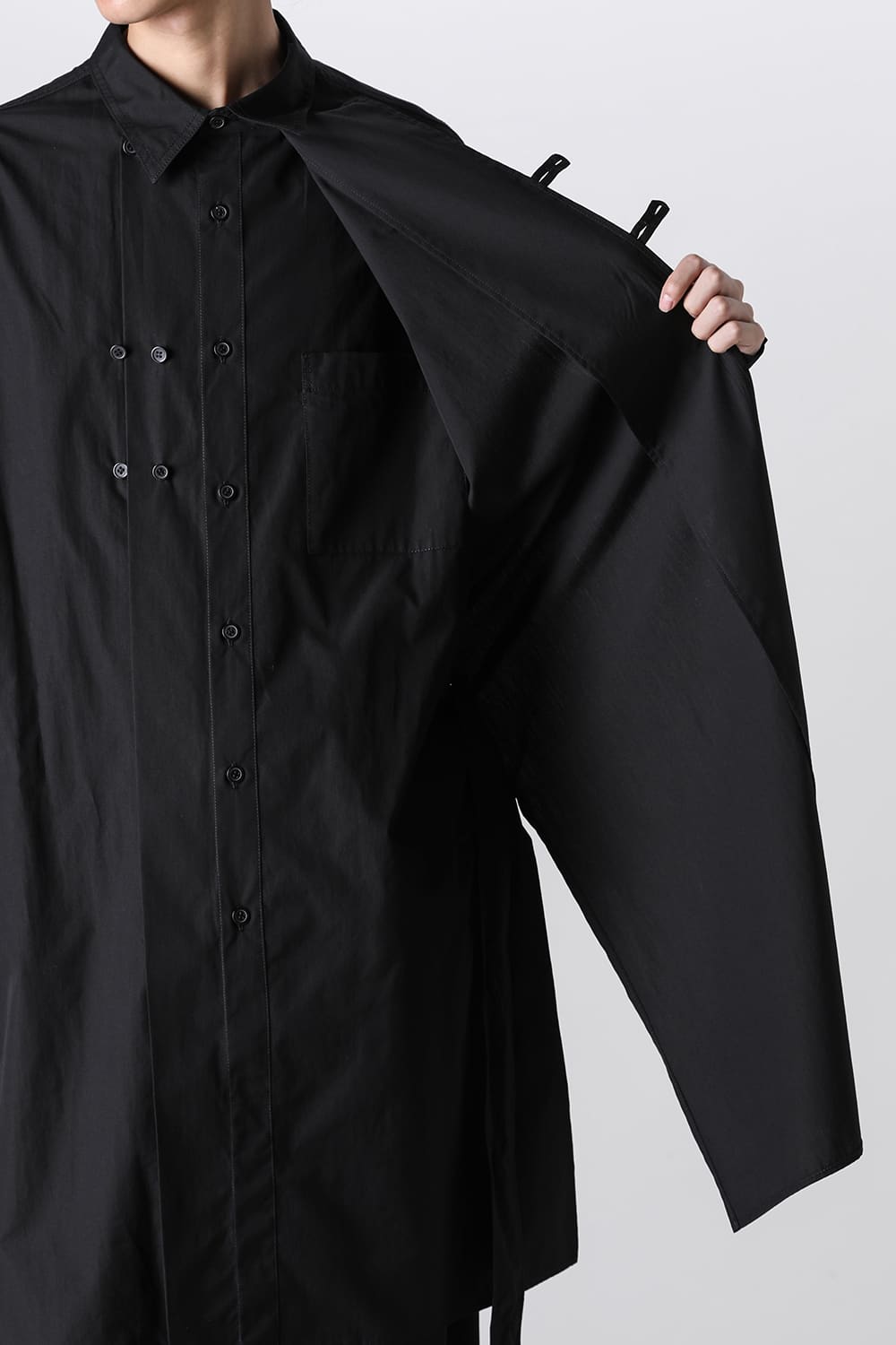 Left 2Layered Chain Stitch Gown Blouse Black