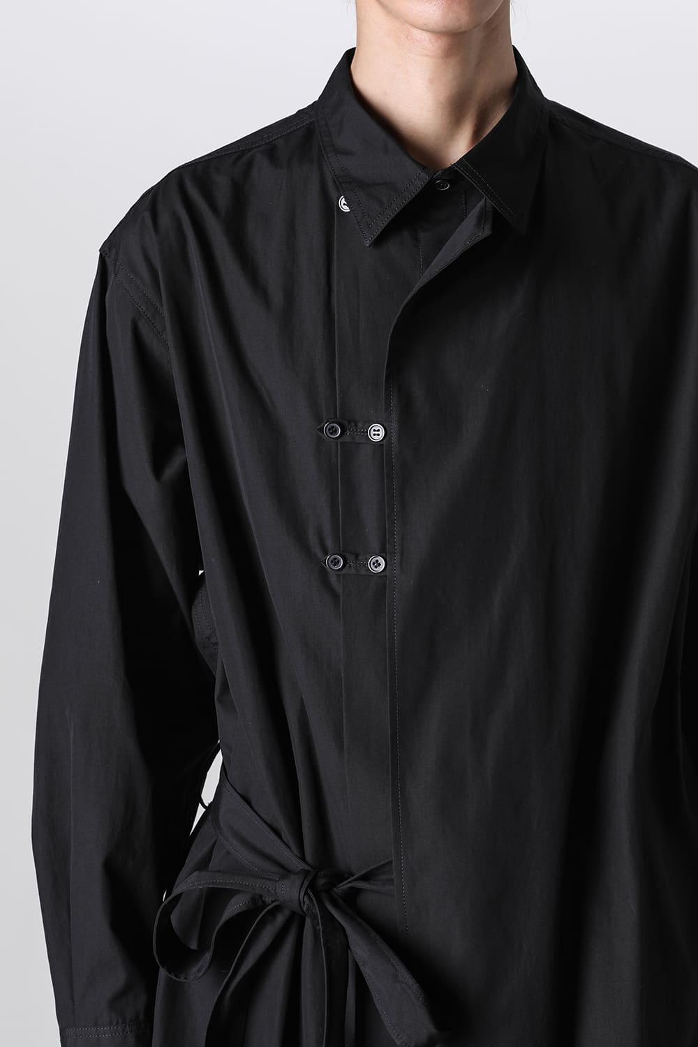 Left 2Layered Chain Stitch Gown Blouse Black