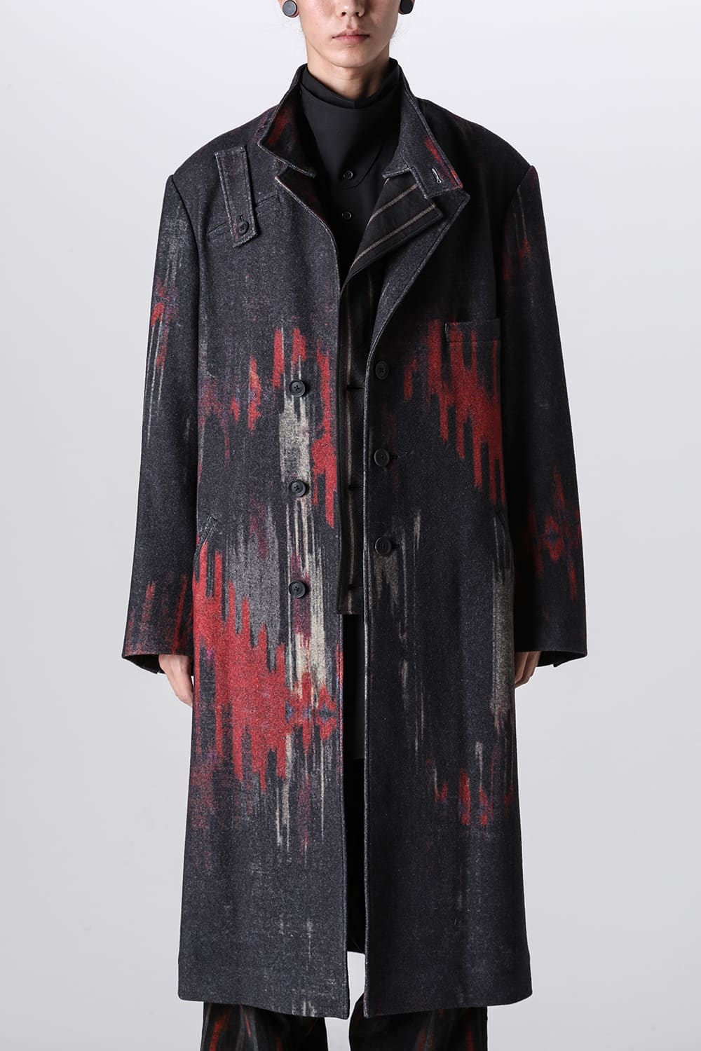 ダブルレイヤード プリントスタンドカラーコート