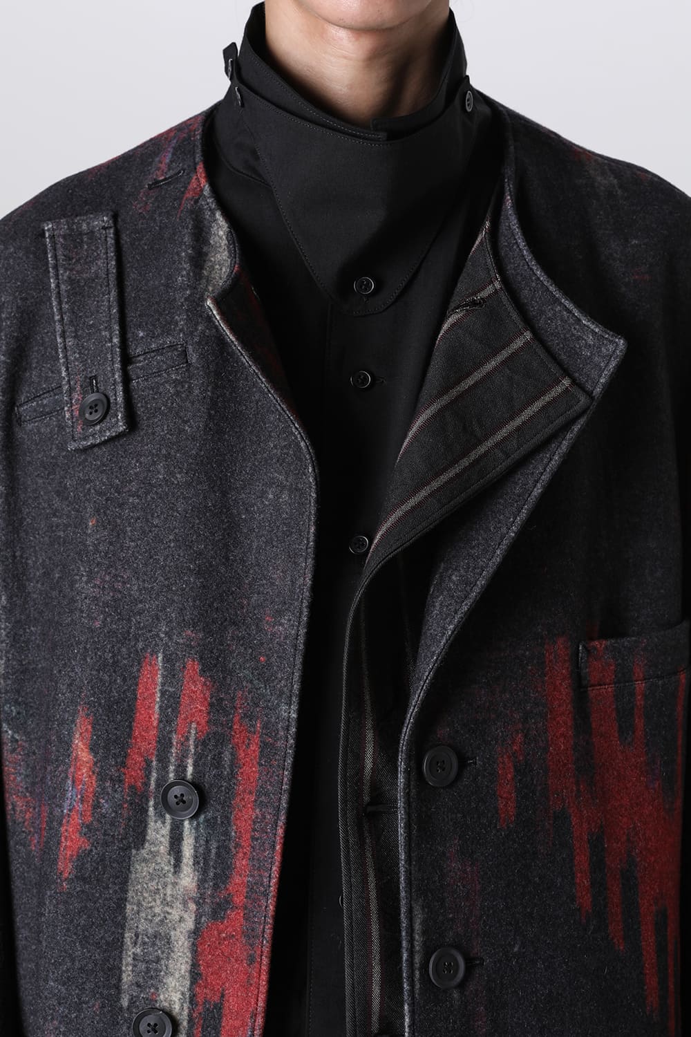 ダブルレイヤード プリントスタンドカラーコート