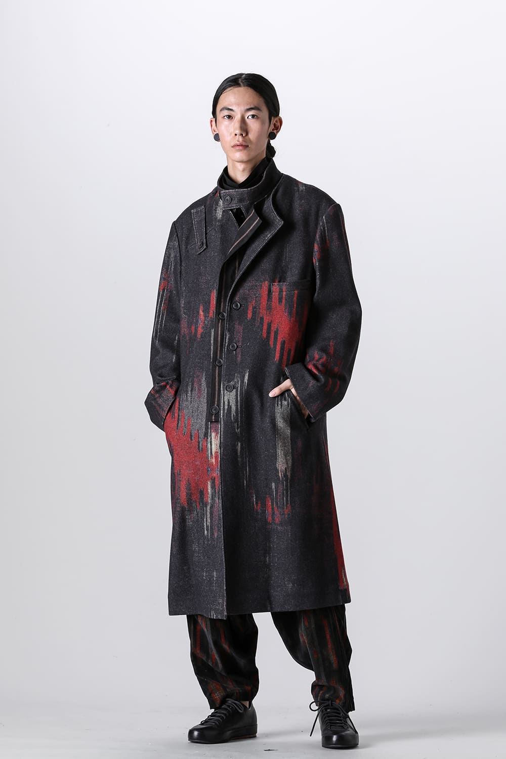 ダブルレイヤード プリントスタンドカラーコート