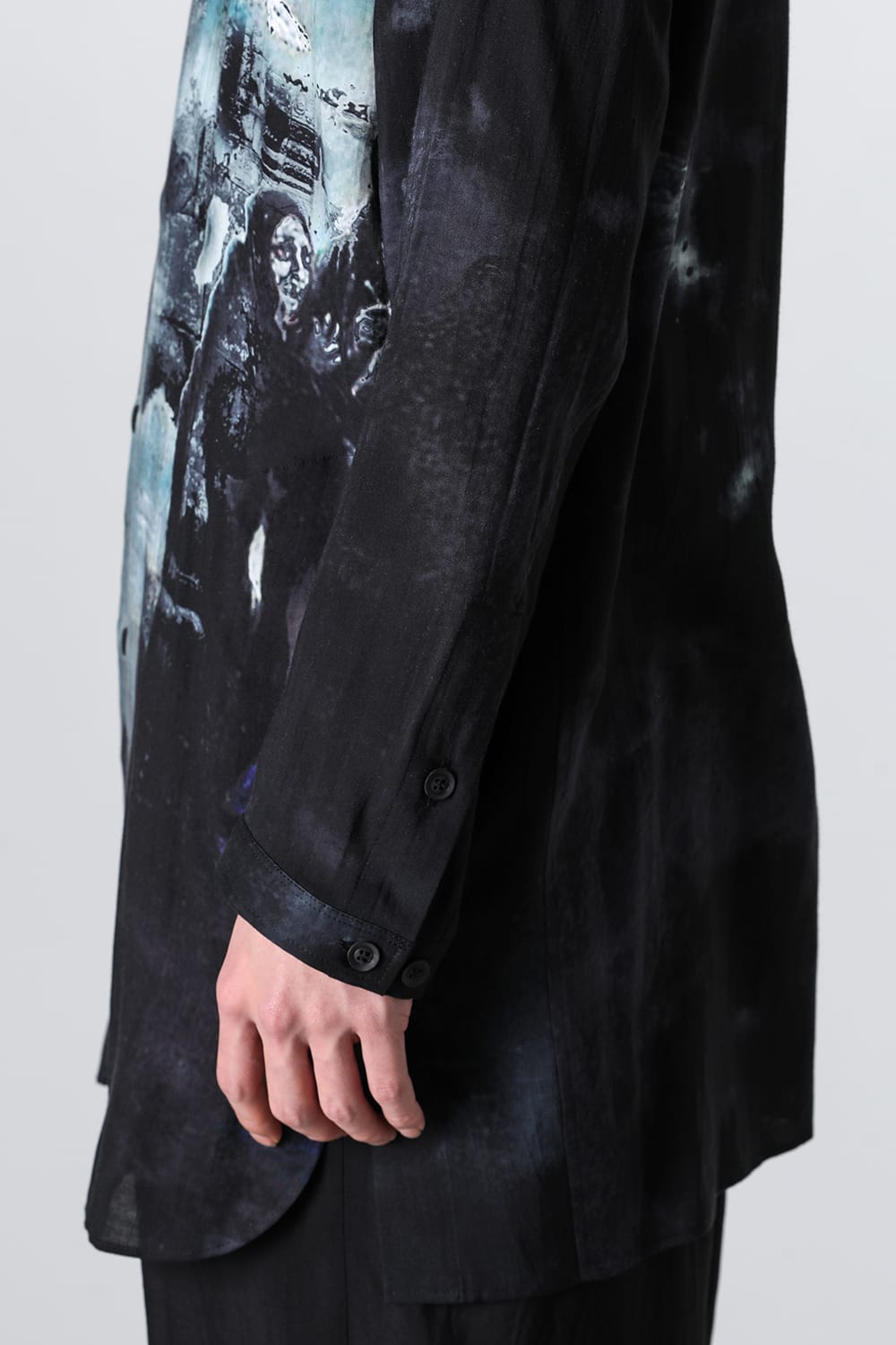 Print Side Gusset Blouse Black