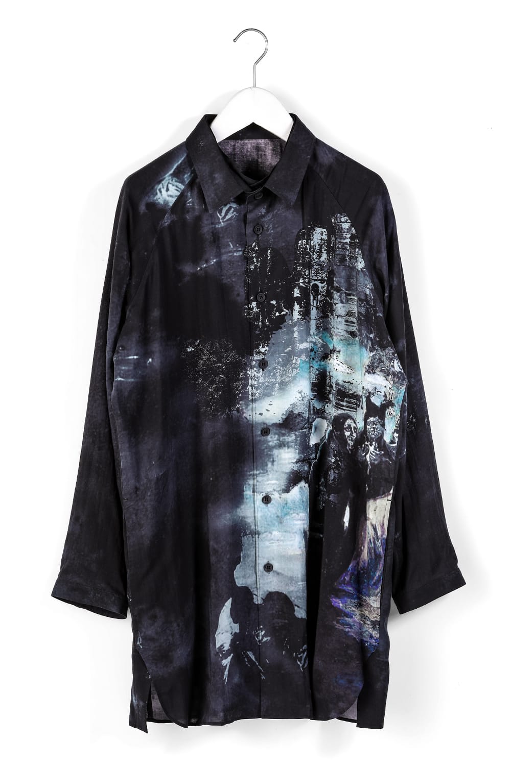 Print Side Gusset Blouse Black