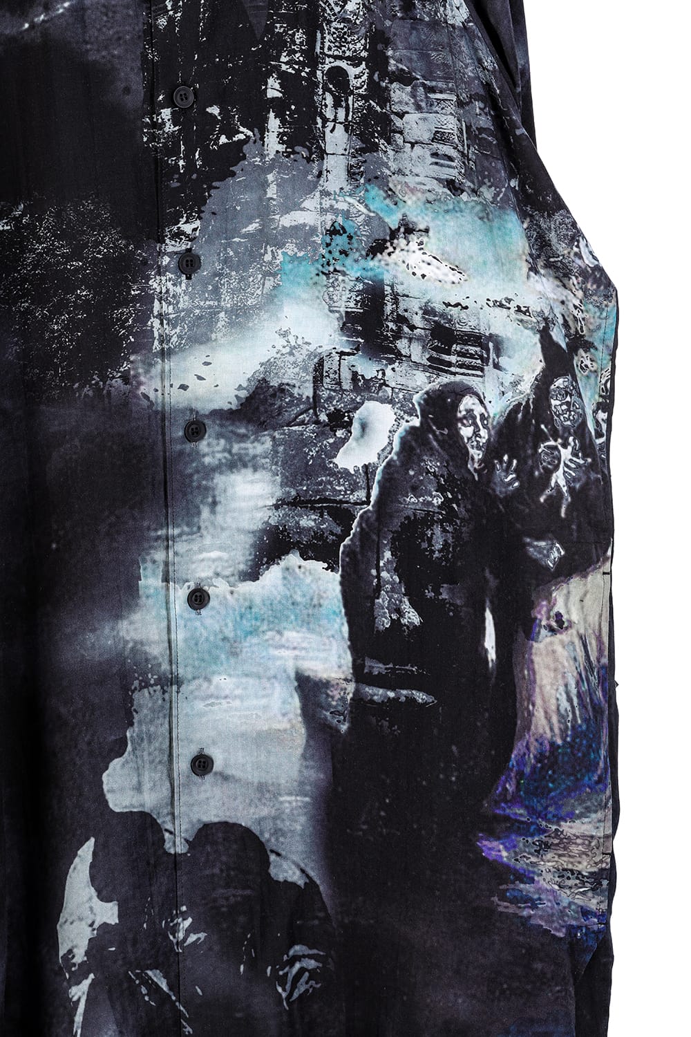 Print Side Gusset Blouse Black