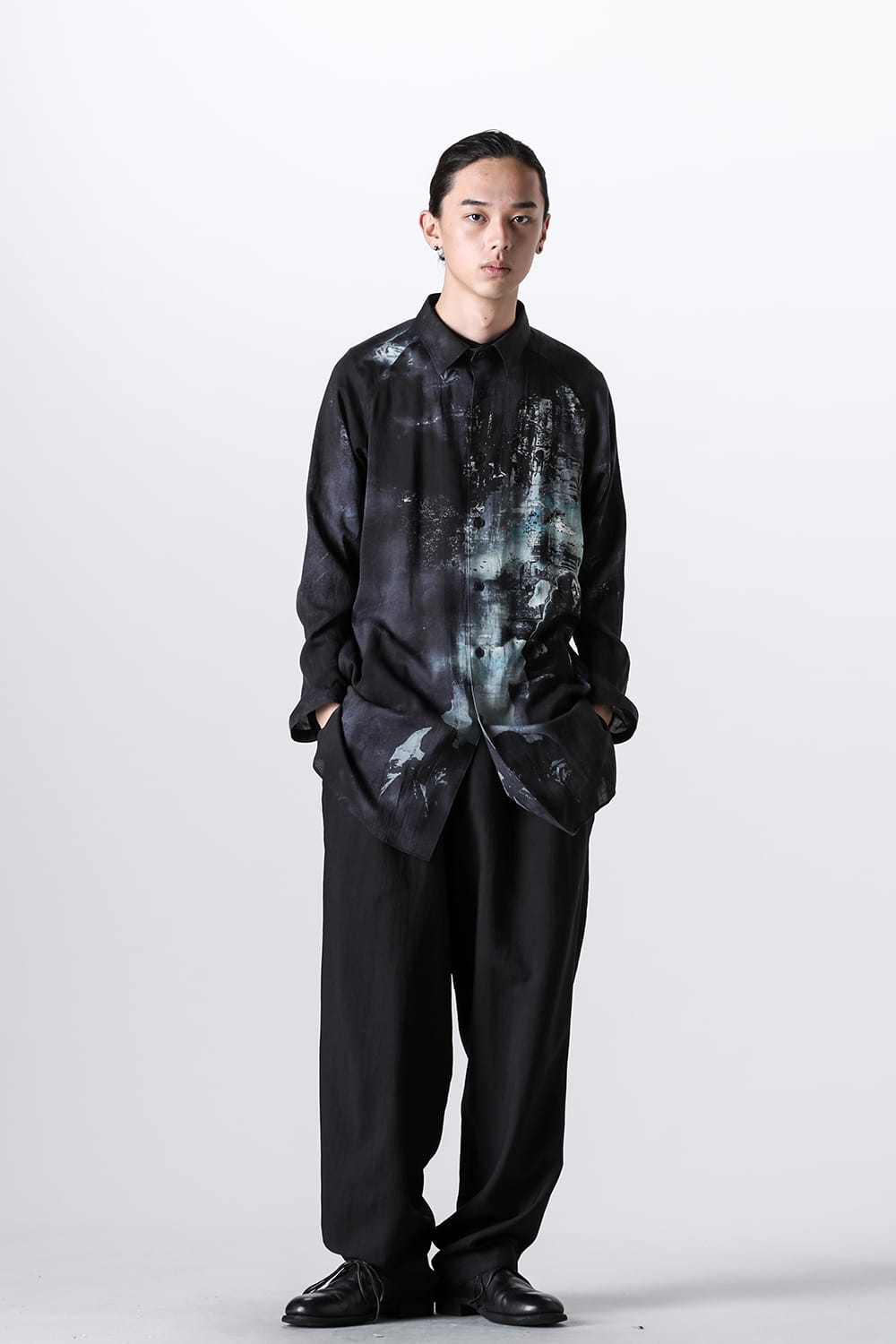 Print Side Gusset Blouse Black