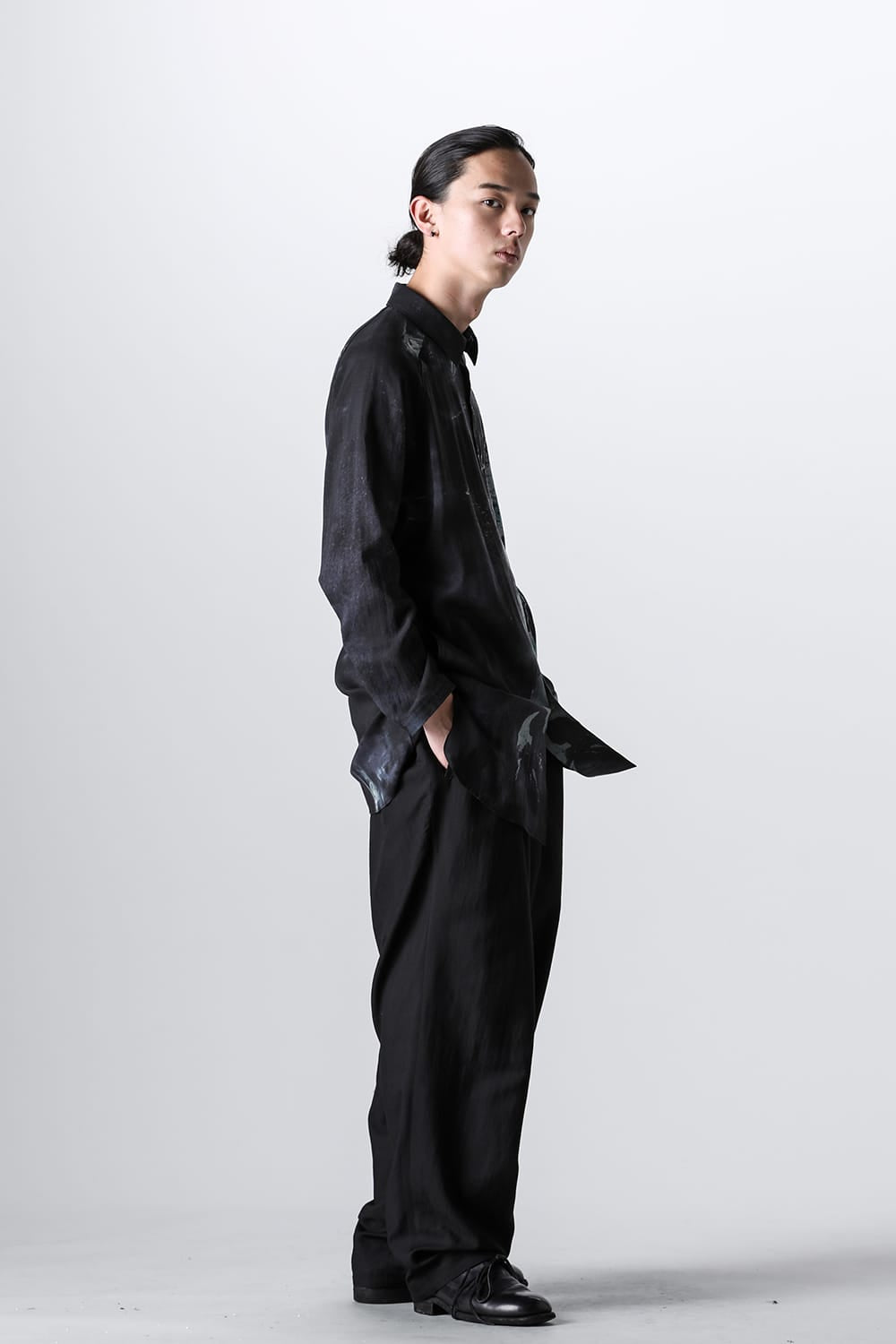 Print Side Gusset Blouse Black