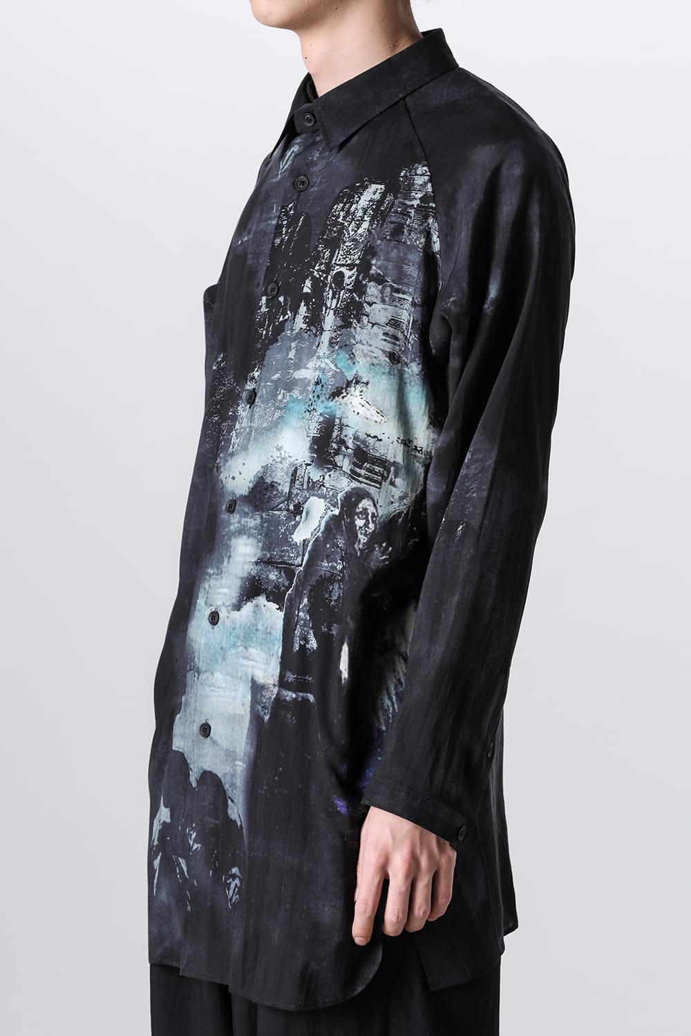 Print Side Gusset Blouse Black