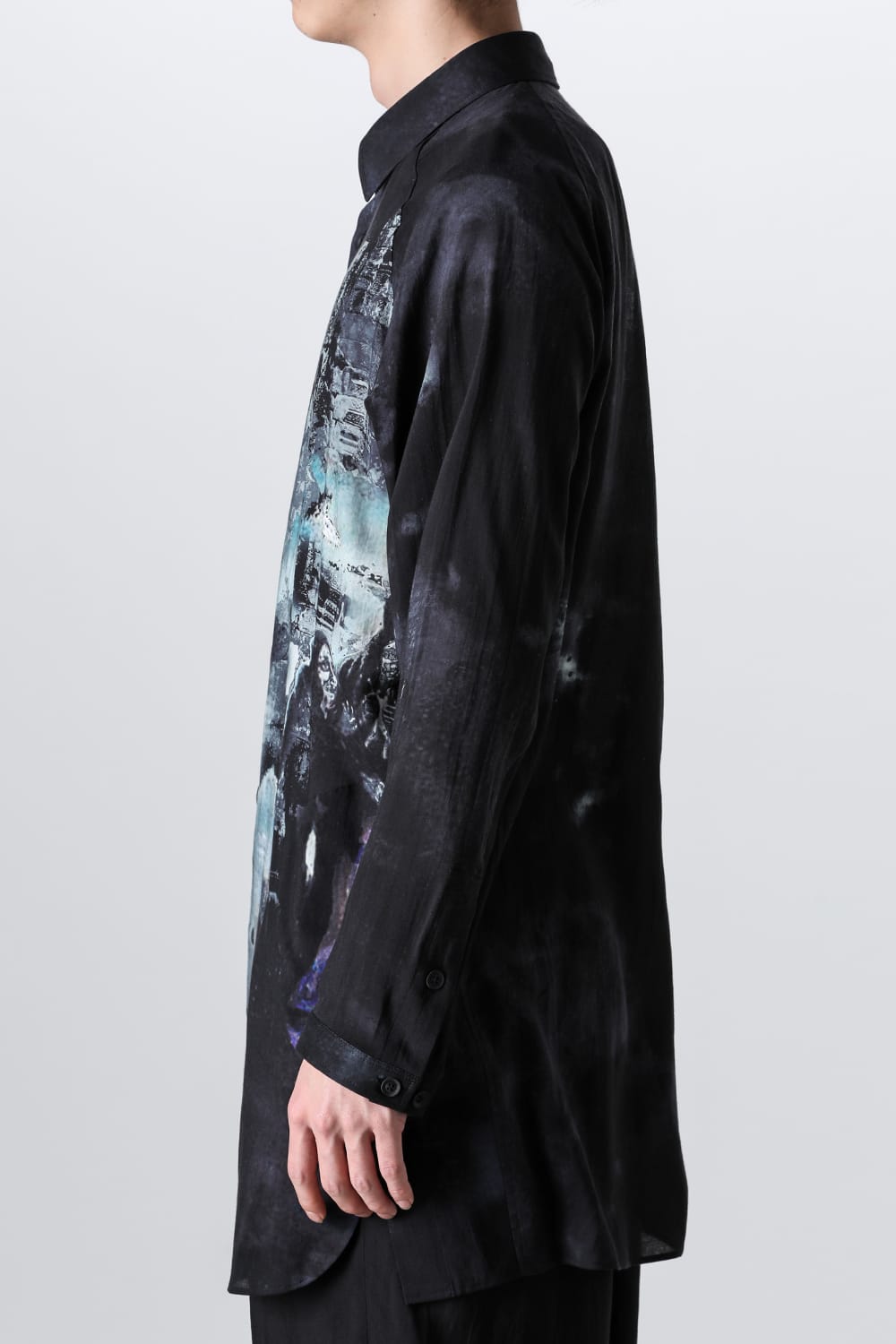 Print Side Gusset Blouse Black