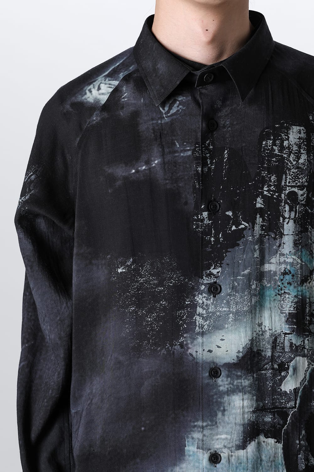 Print Side Gusset Blouse Black