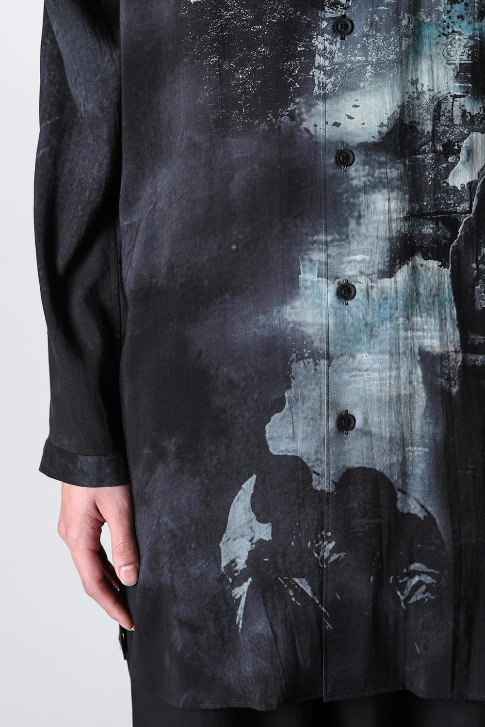 Print Side Gusset Blouse Black