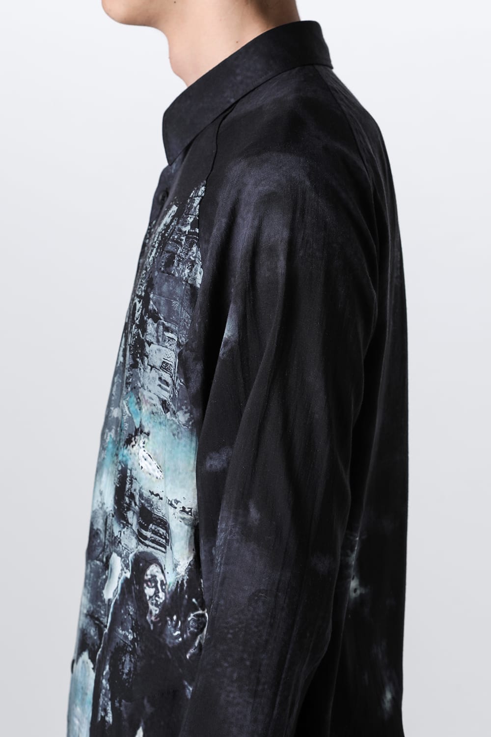 Print Side Gusset Blouse Black