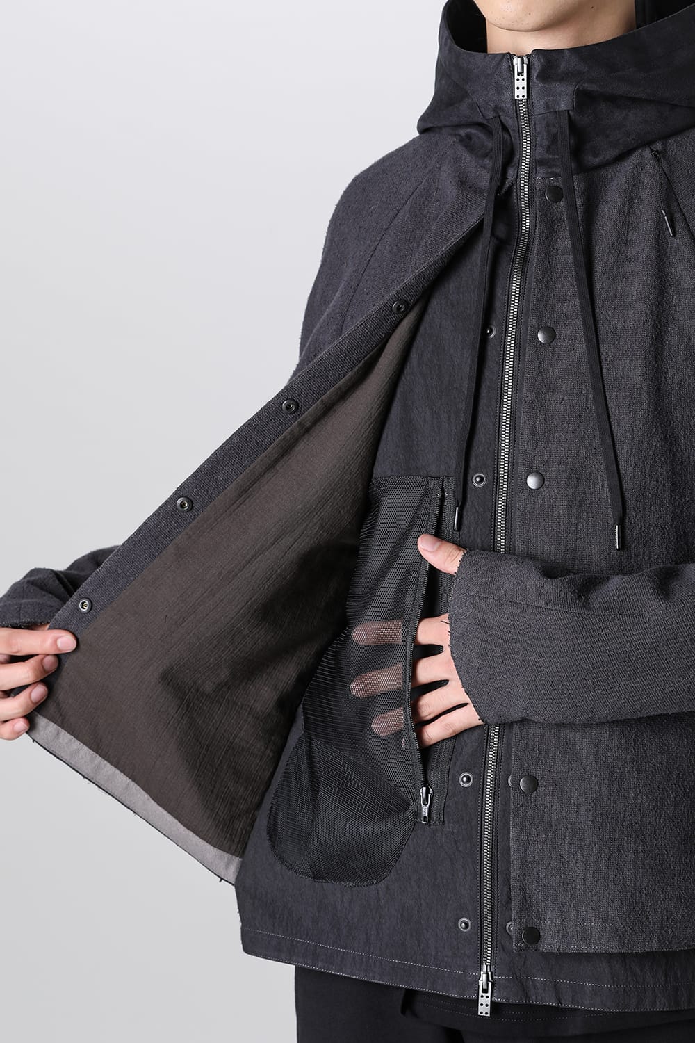 Hooded jacket silk / linen