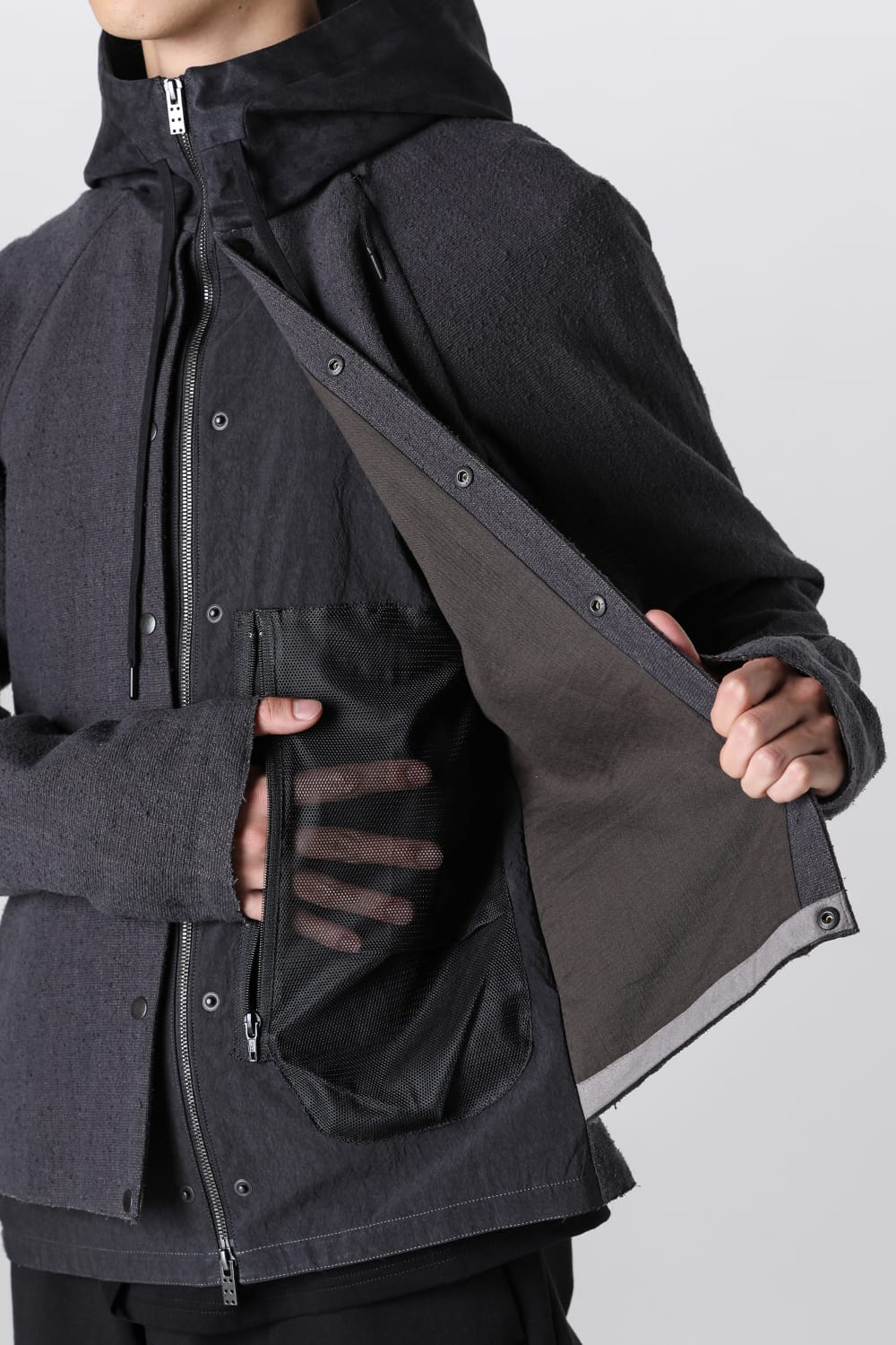 Hooded jacket silk / linen