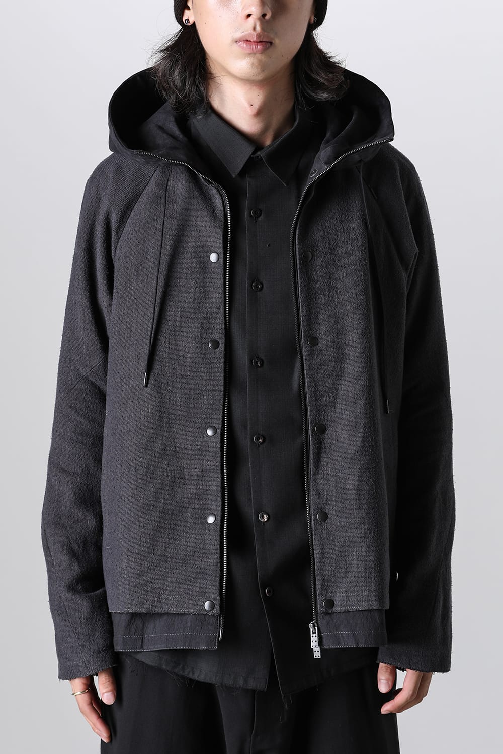 Hooded jacket silk / linen