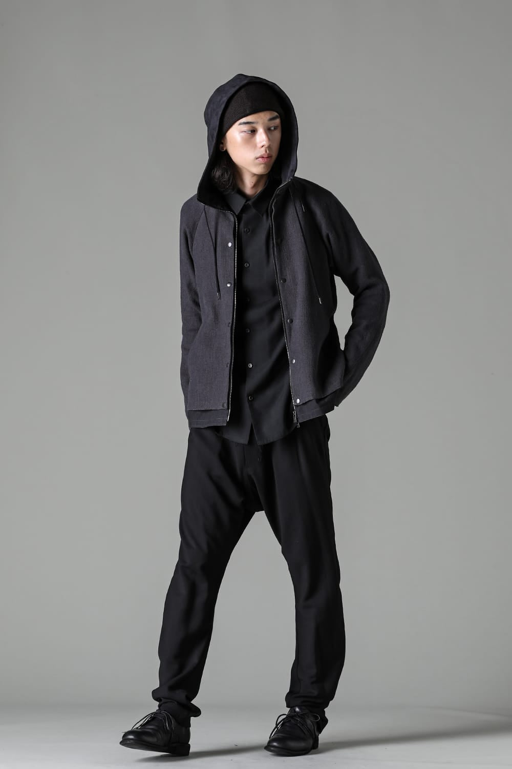 Hooded jacket silk / linen