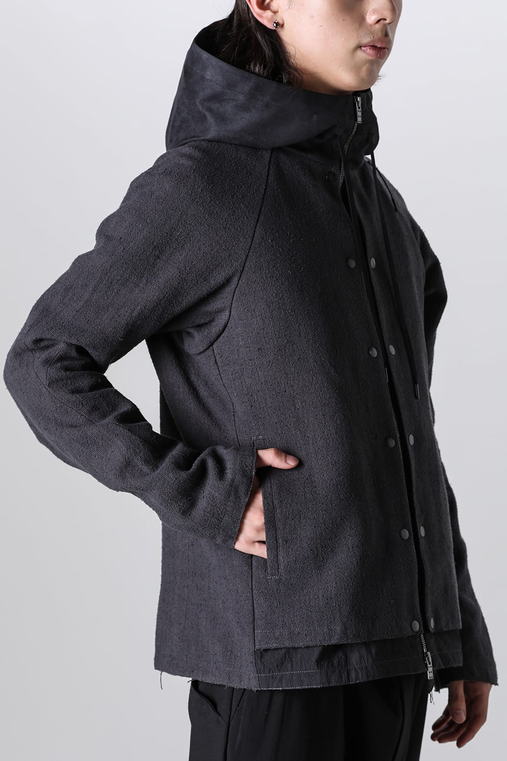 Hooded jacket silk / linen