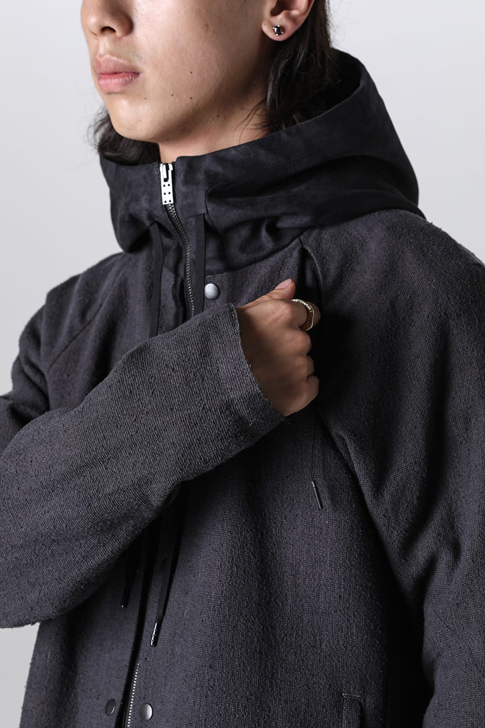 Hooded jacket silk / linen