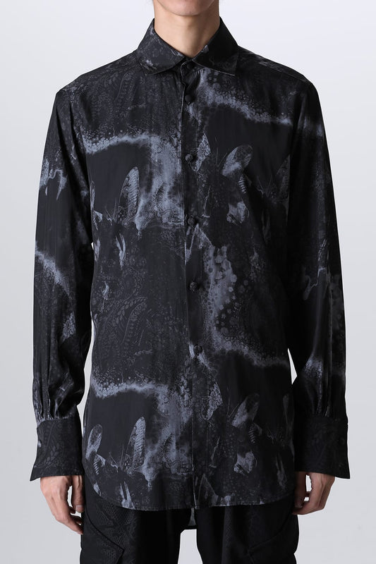 Paisley Print W-Cuffs Shirt Black&Gray