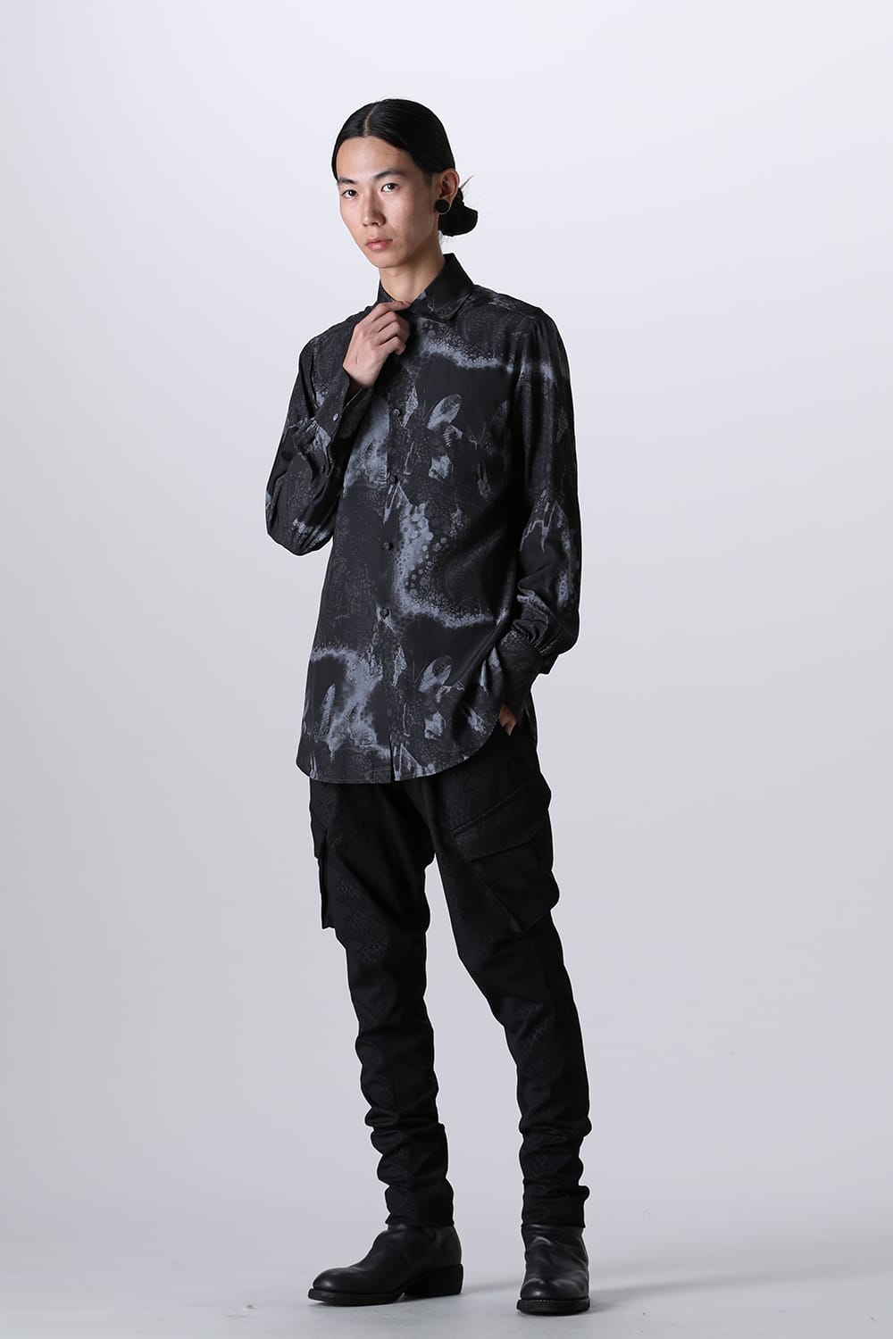 Paisley Print W-Cuffs Shirt Black&Gray