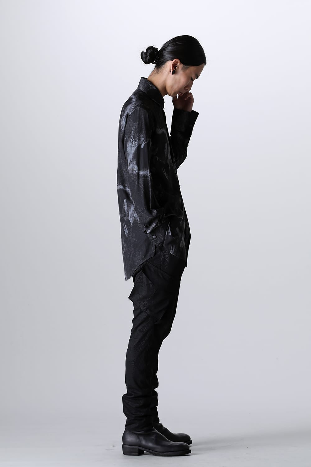 Paisley Print W-Cuffs Shirt Black&Gray