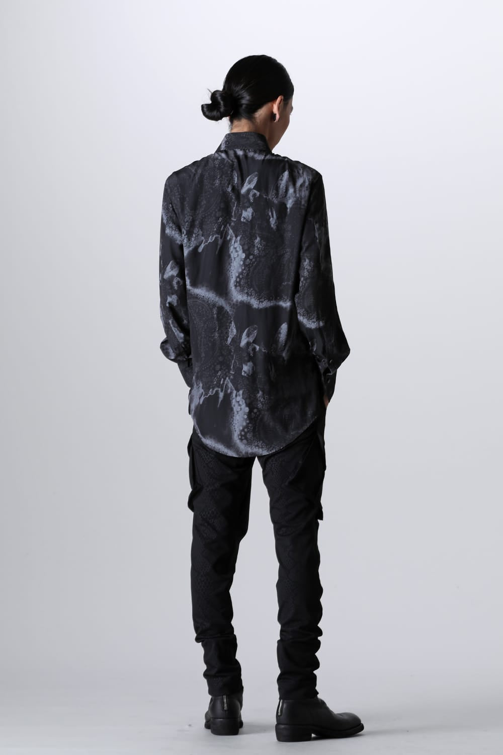 Paisley Print W-Cuffs Shirt Black&Gray