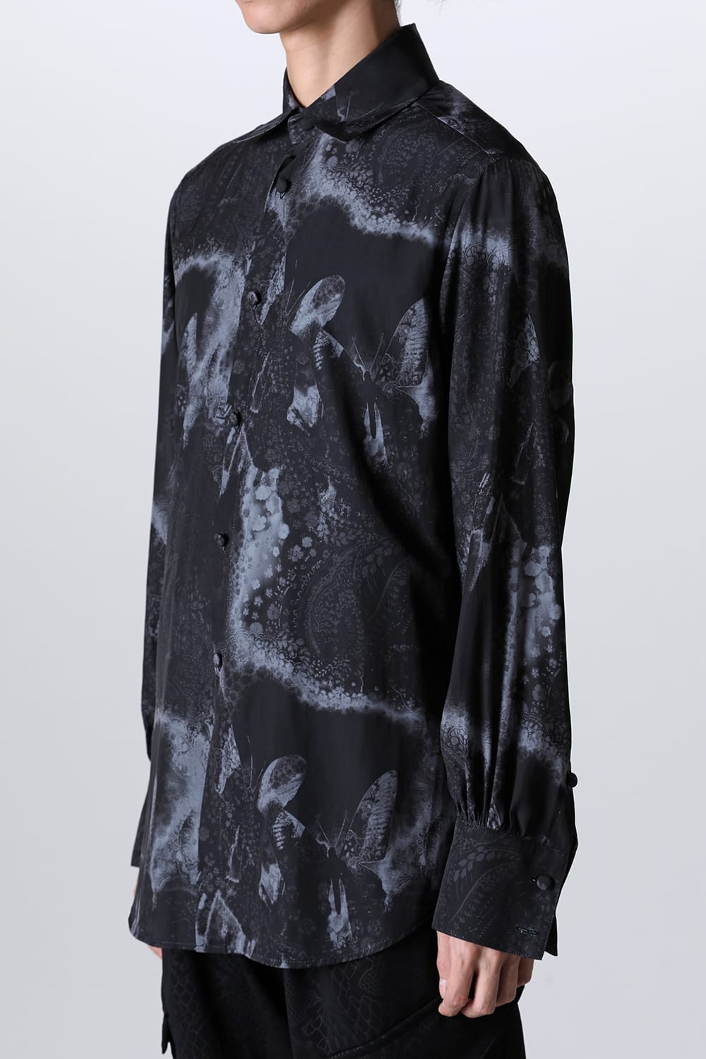 Paisley Print W-Cuffs Shirt Black&Gray