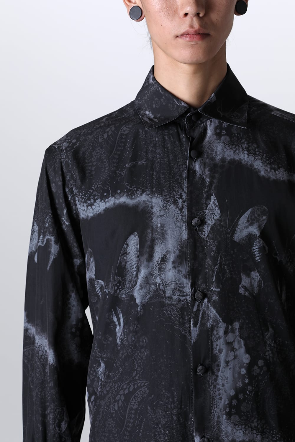 Paisley Print W-Cuffs Shirt Black&Gray