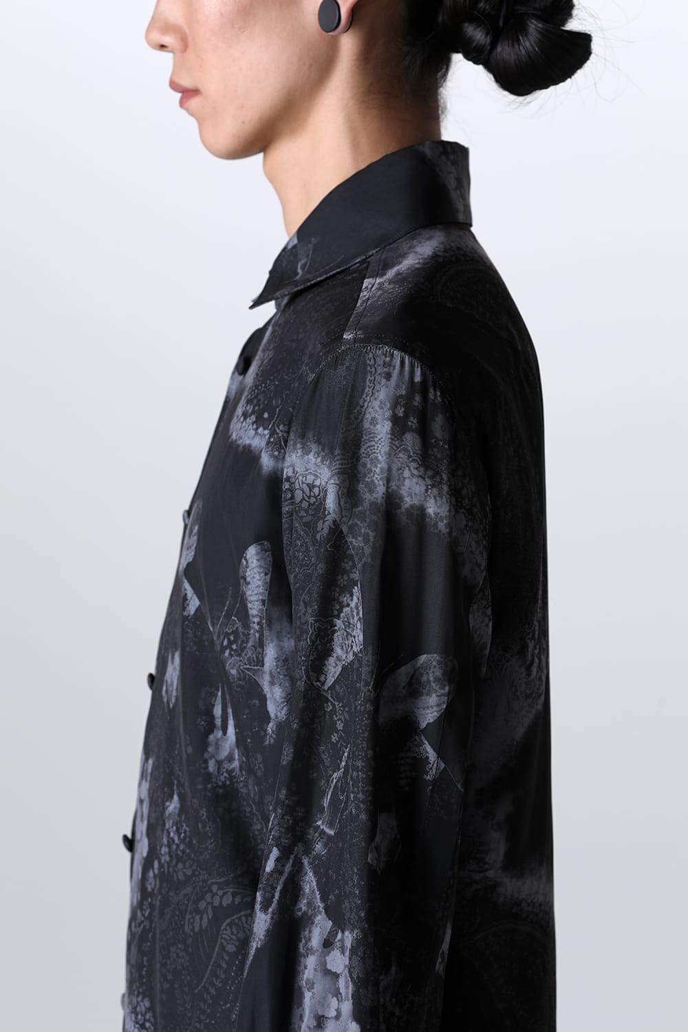 Paisley Print W-Cuffs Shirt Black&Gray