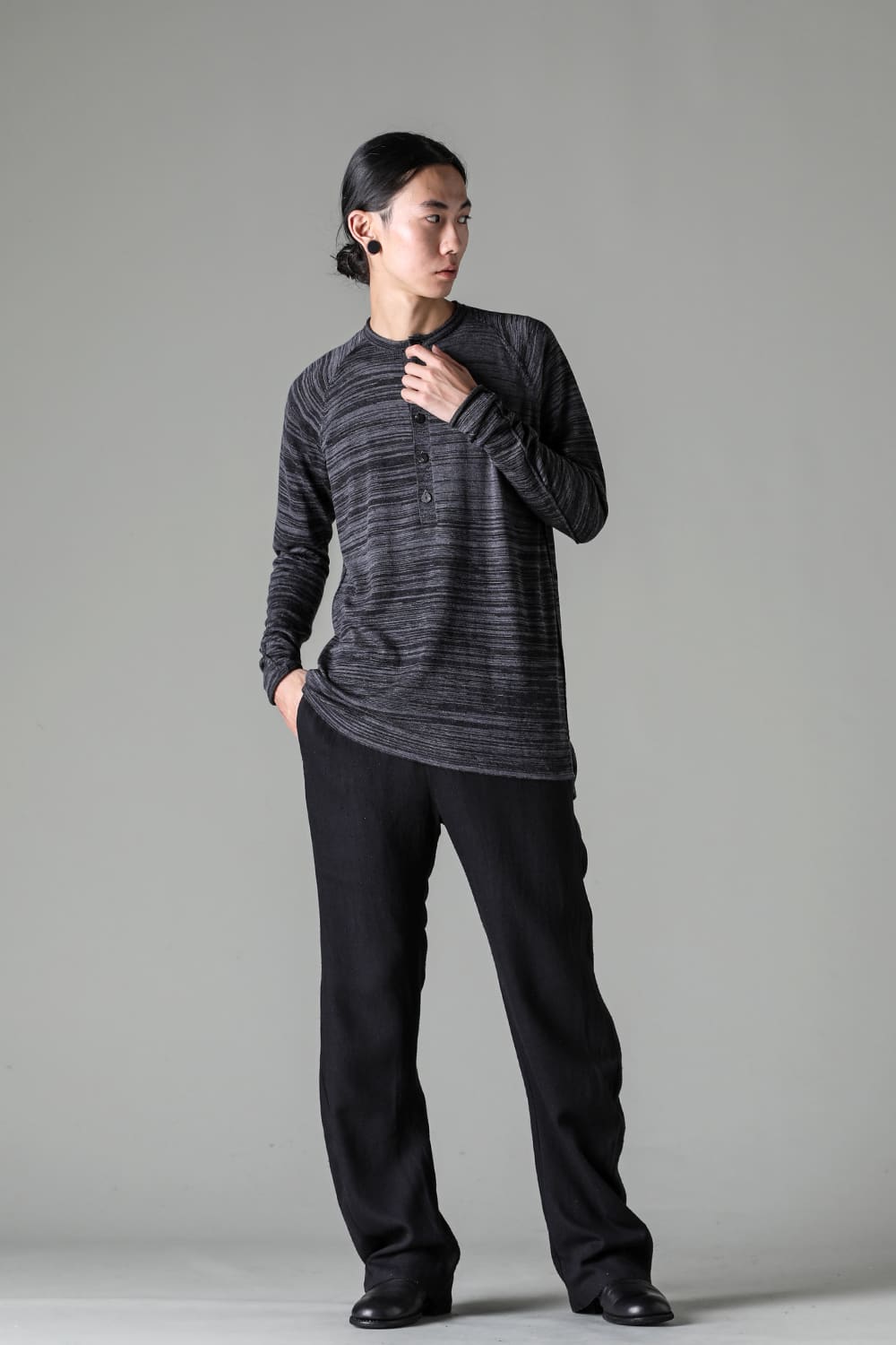 Knit long sleeve linen / wool Merange Gray