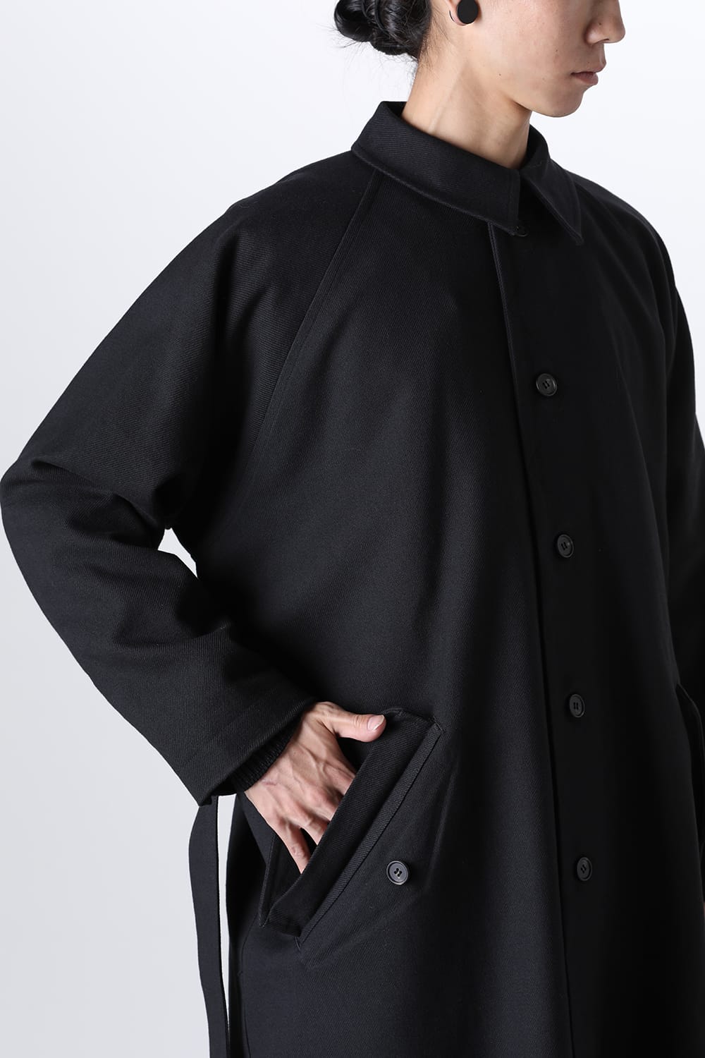 TRENCH COAT Wool Cotton Gabardine Twill Black