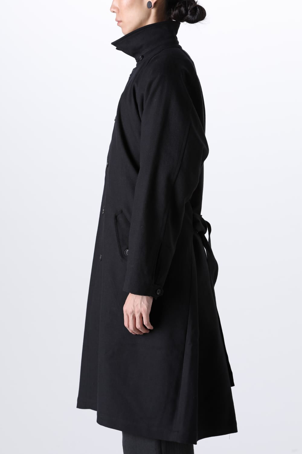 TRENCH COAT Wool Cotton Gabardine Twill Black