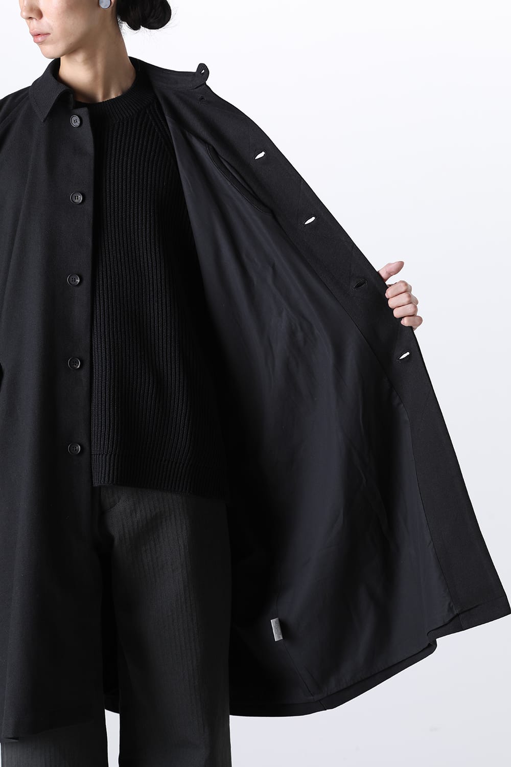 TRENCH COAT Wool Cotton Gabardine Twill Black