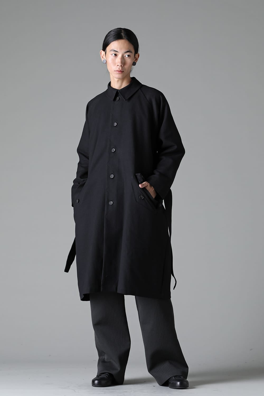 TRENCH COAT Wool Cotton Gabardine Twill Black