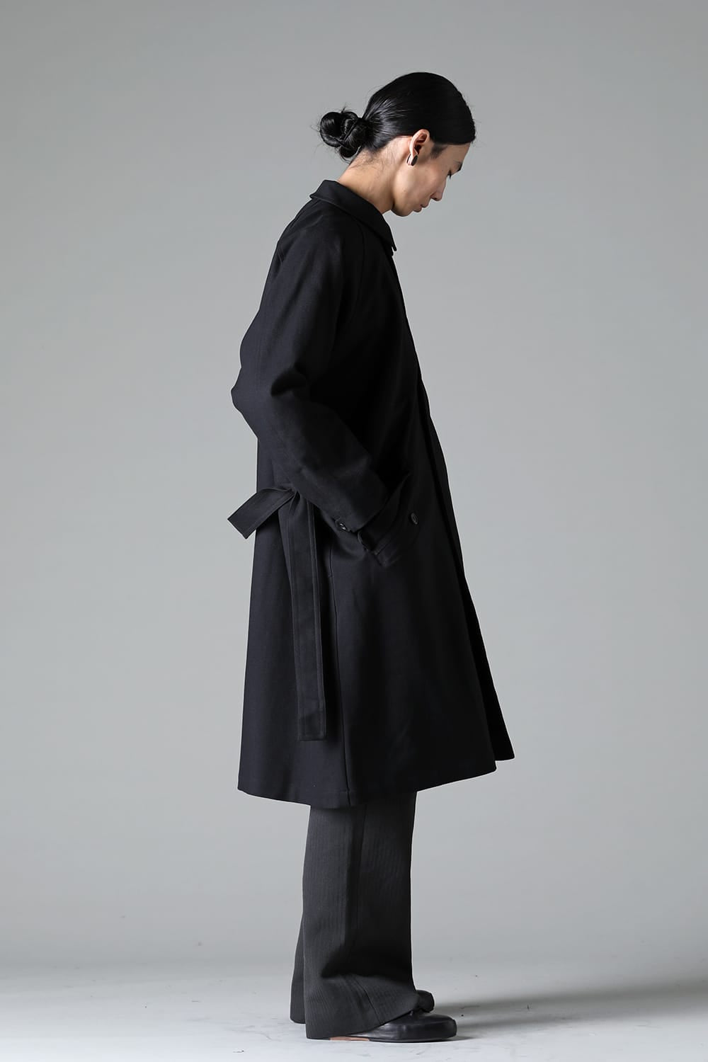 TRENCH COAT Wool Cotton Gabardine Twill Black