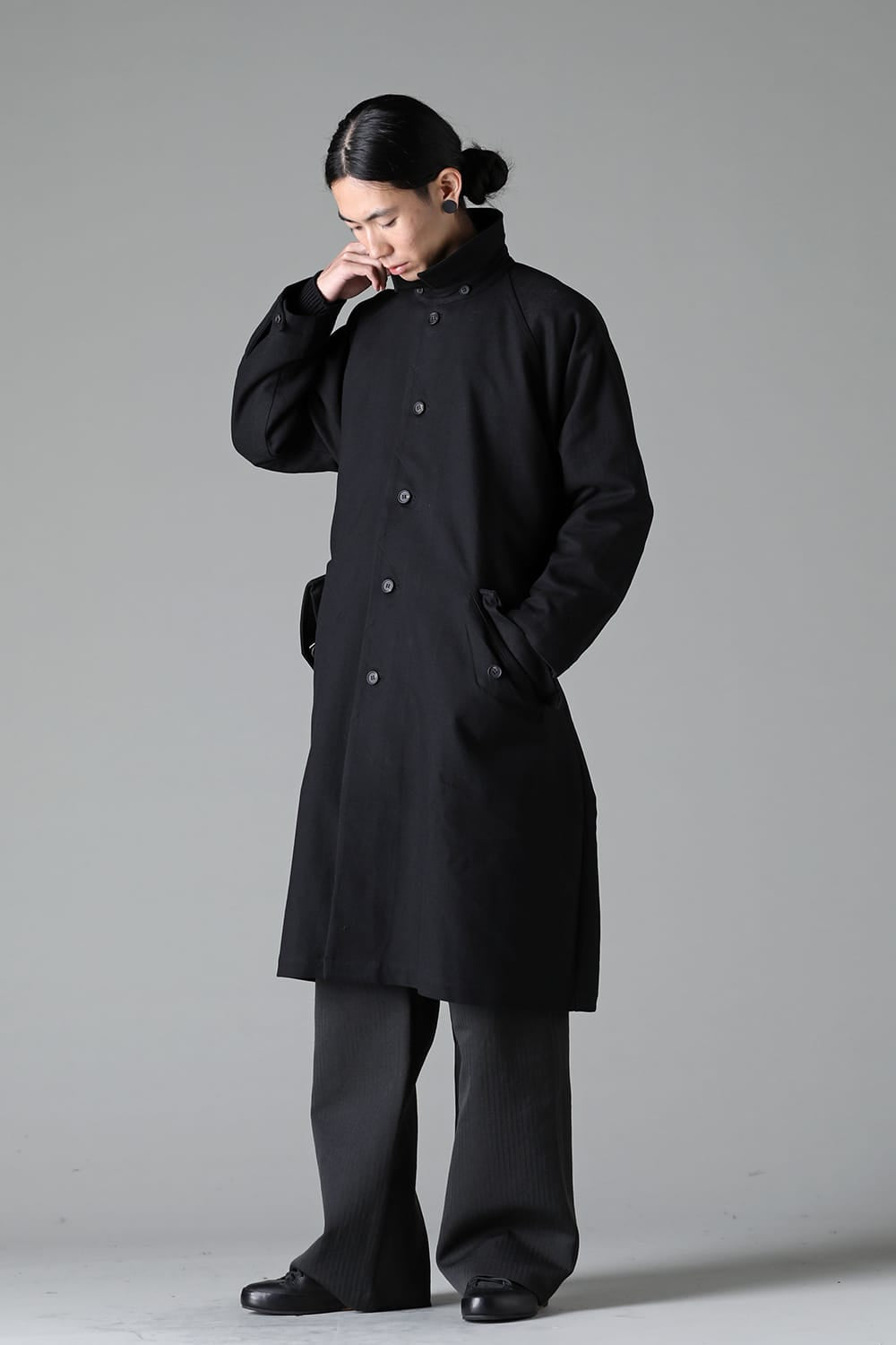 TRENCH COAT Wool Cotton Gabardine Twill Black