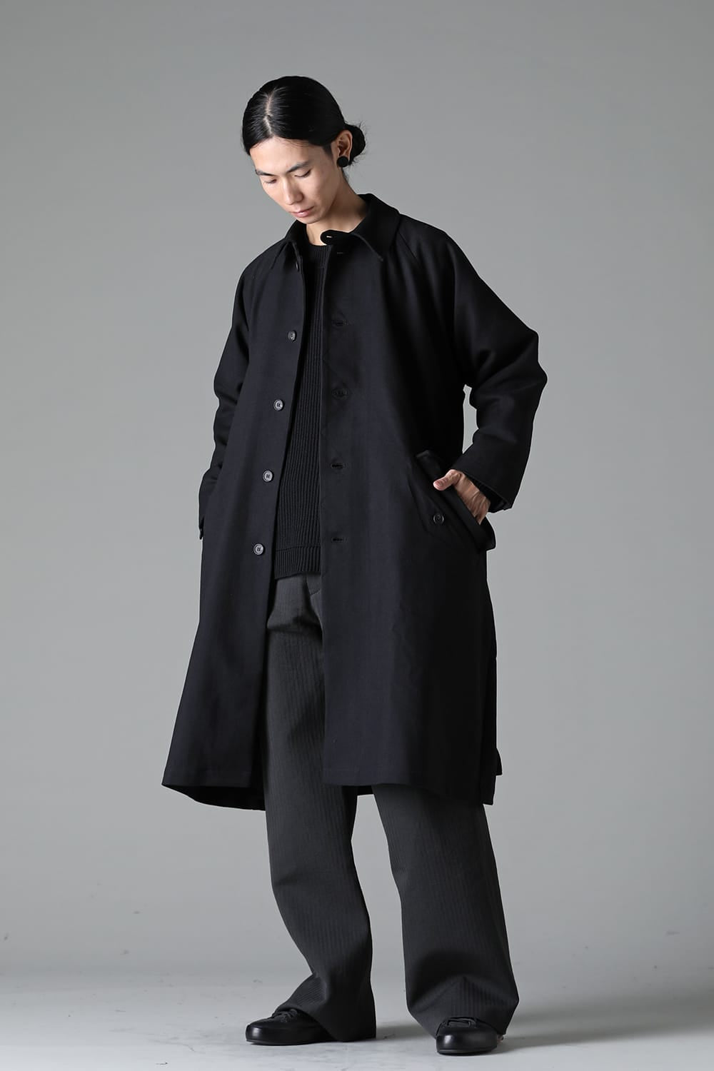 TRENCH COAT Wool Cotton Gabardine Twill Black